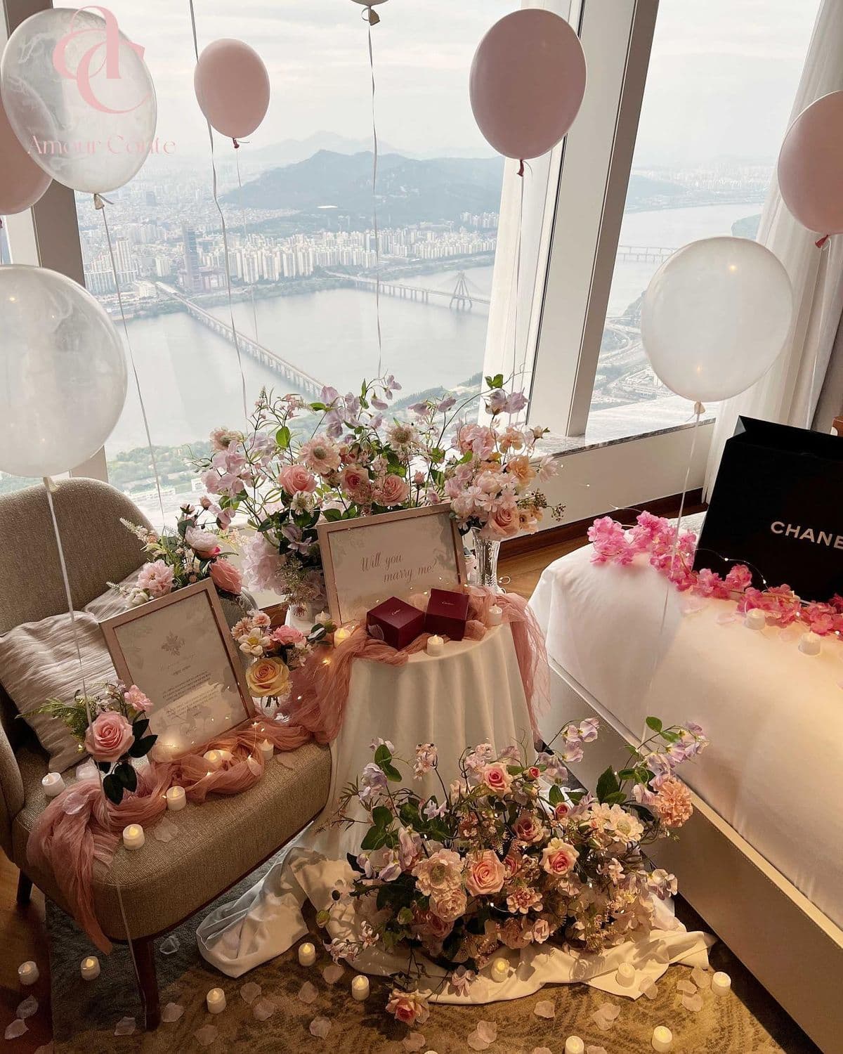 Beautiful event setup with city view