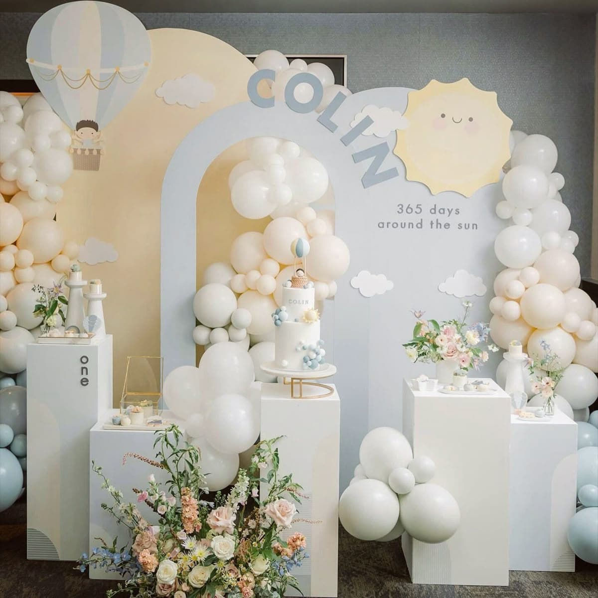 Event setup with balloons and decorations