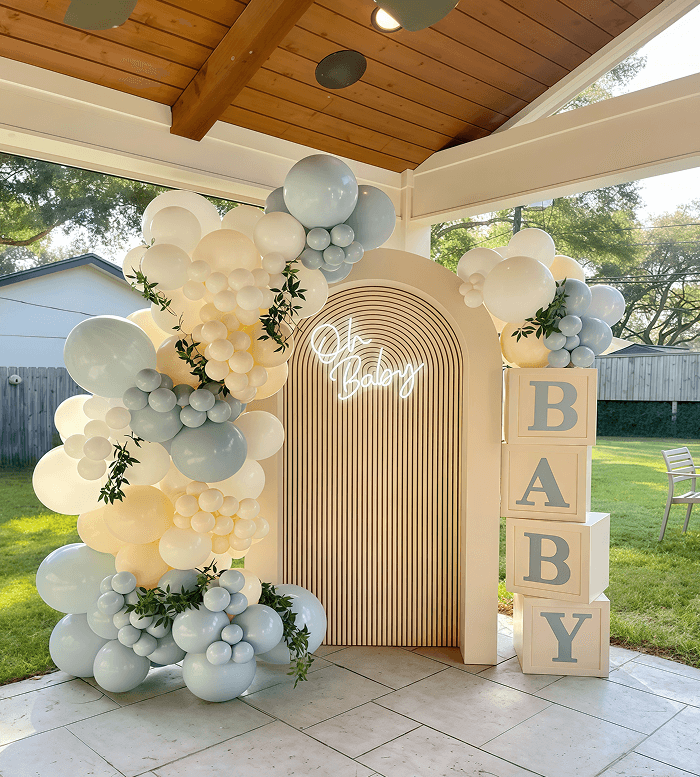 Ocean themed birthday celebration setup