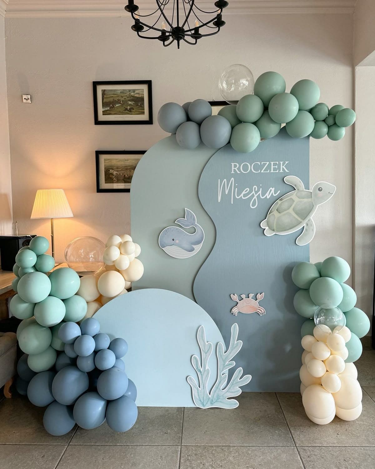 Ocean themed birthday celebration setup